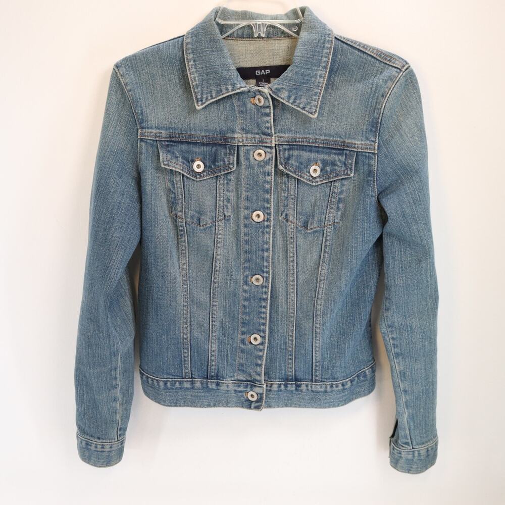 Vtg Gap Denim Jacket Women Small Blue LIght Wash Stretch Jeans Pockets Buttons